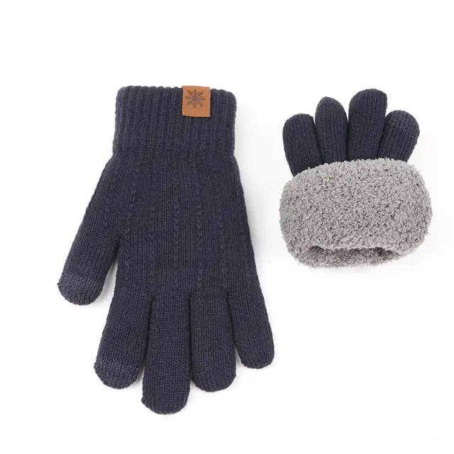 Gloves Outdoor Riding Wind proof And Cold Protection Fleece lined Thickened Navy Blue - Shop at LoveMi