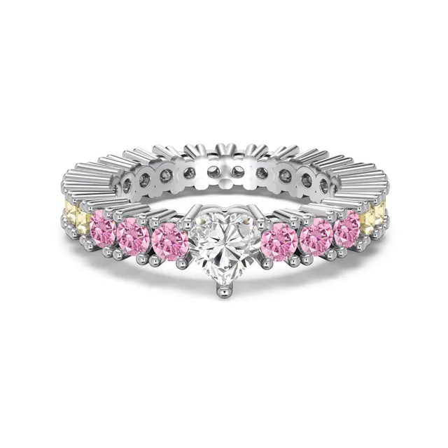 S925 Sterling Silver Ring Female With Hearts Rainbow Platinum - Shop at LoveMi