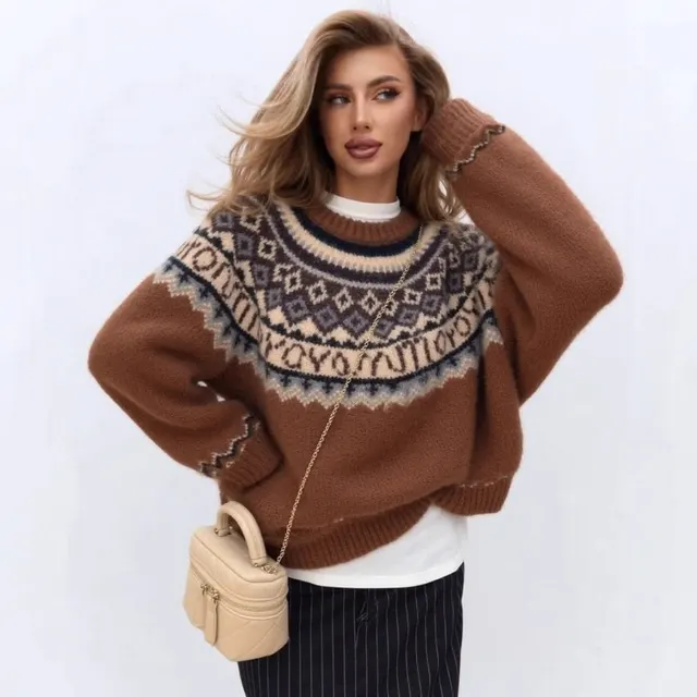 Pattern Soft Glutinous Plush Atmosphere Sweater Women's Clothing Brown - Shop at LoveMi