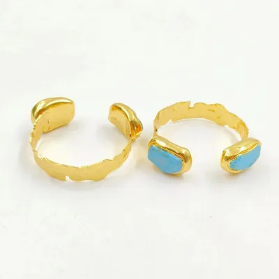 Classic Retro Green Turquoise Natural Stone Brass Gold plated Open Bracelet Turquoise - Shop at LoveMi