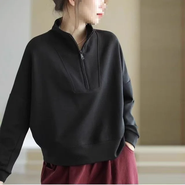 Long Sleeve Short Top Plus Size Women's Fashion Black - Shop at LoveMi