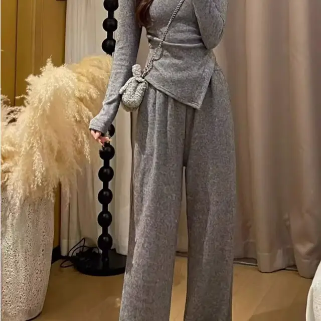 Solid Color Slim Fit Top All matching Suit Light Gray - Shop at LoveMi