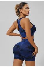 Polyester Women's Seamless Tie-dye Yoga Clothes Outdoor Sports - Blue Vest Shorts - View 1