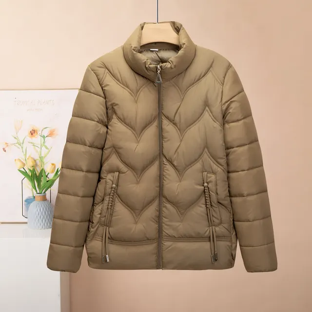Fashion Stand Collar Pure Color Cotton Clothing Women Camel - Shop at LoveMi