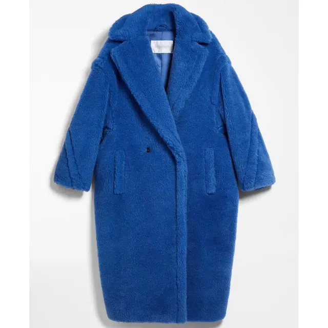 Women's Long Pink Wool Alpaca Fleecefiber Fur Coat Miami Blue - Shop at LoveMi