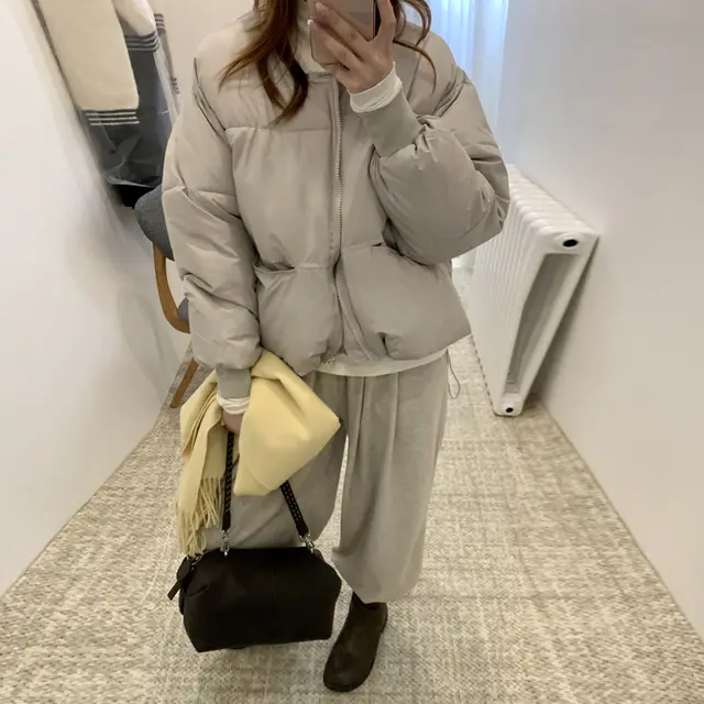 Gray Small Short Down Jacket Plus Size Women Milk Tea Color - Shop at LoveMi