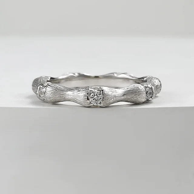 S925 Silver Plated Bamboo Presages Safety Handmade Brushed Bamboo Joint Ring R1122 White Gold Color - Shop at LoveMi