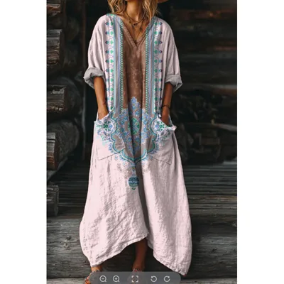 Women's Vintage Floral Print Pocket V neck Dress 143Vlkdlyq 1 - Shop at LoveMi