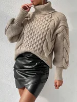Twist Thread Solid Color Loose Sweater - Camel