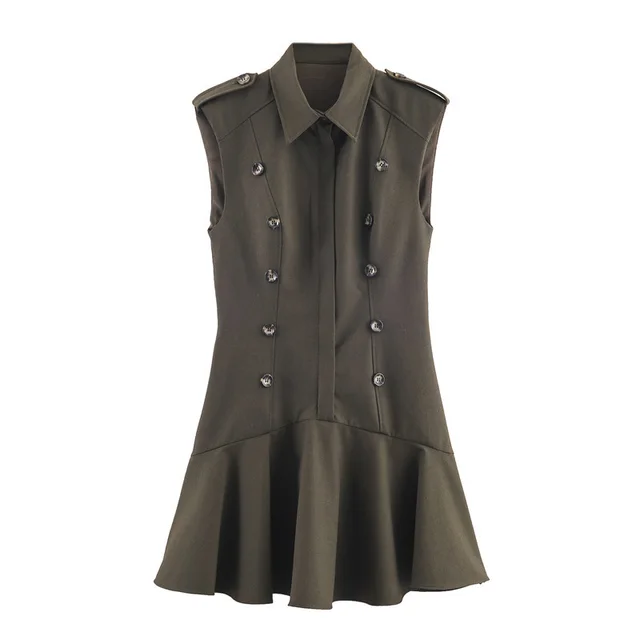 Women's Short Dress With Padded Shoulder Laminated Decoration - Shop at LoveMi