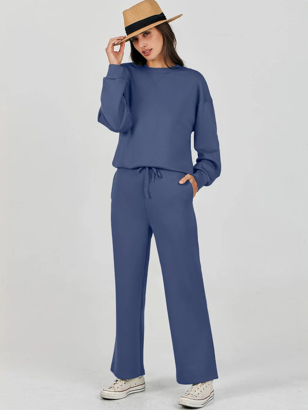 Fashion Casual Long Sleeve Sweater Suit - Blue