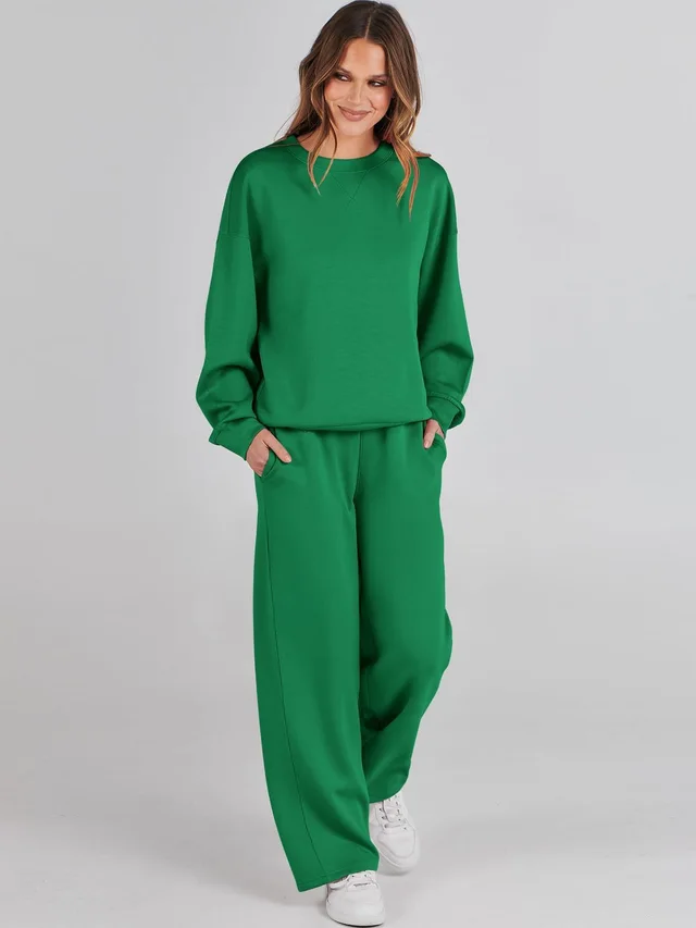 Fashion Casual Long Sleeve Sweater Suit Green - Shop at LoveMi