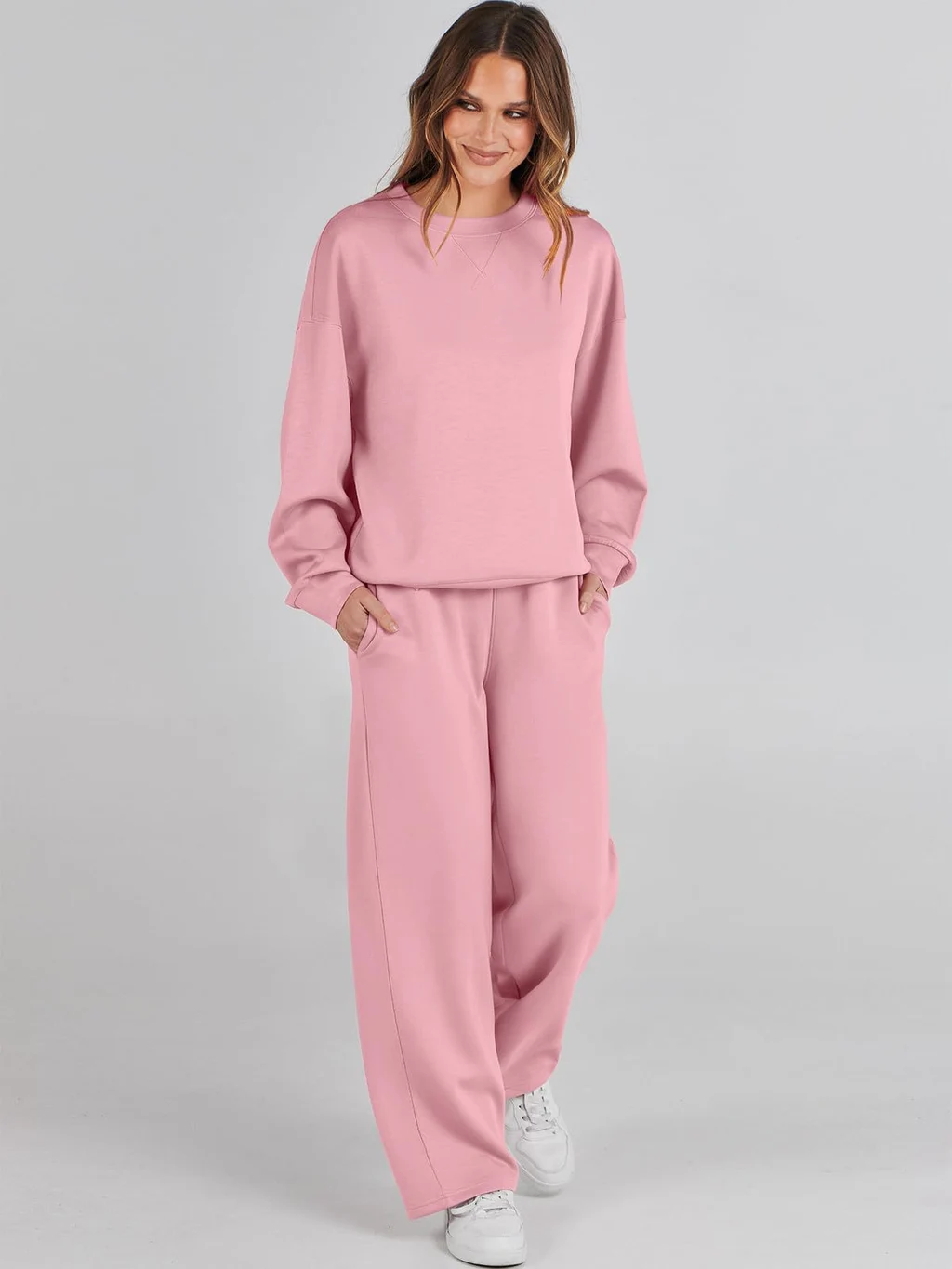 Fashion Casual Long Sleeve Sweater Suit - Pink