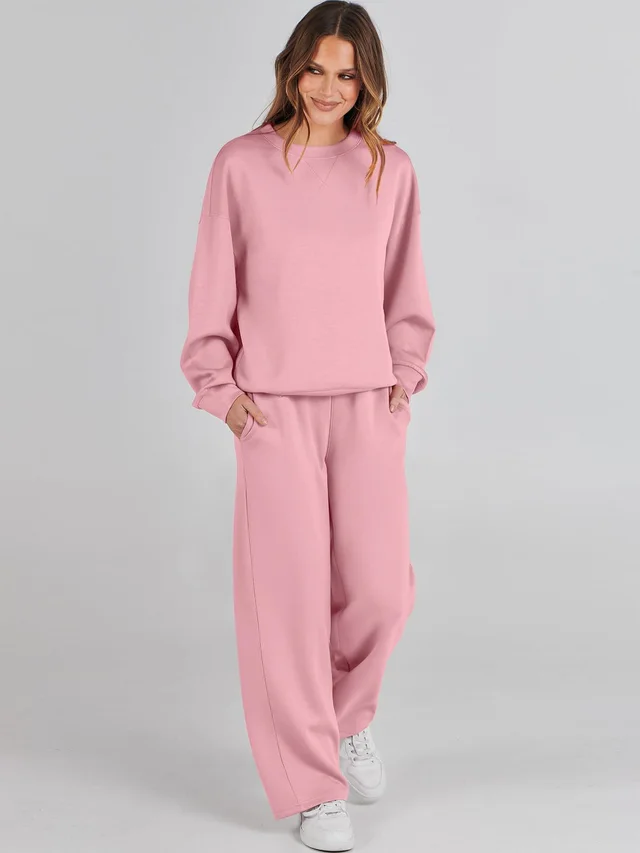 Fashion Casual Long Sleeve Sweater Suit Pink - Shop at LoveMi