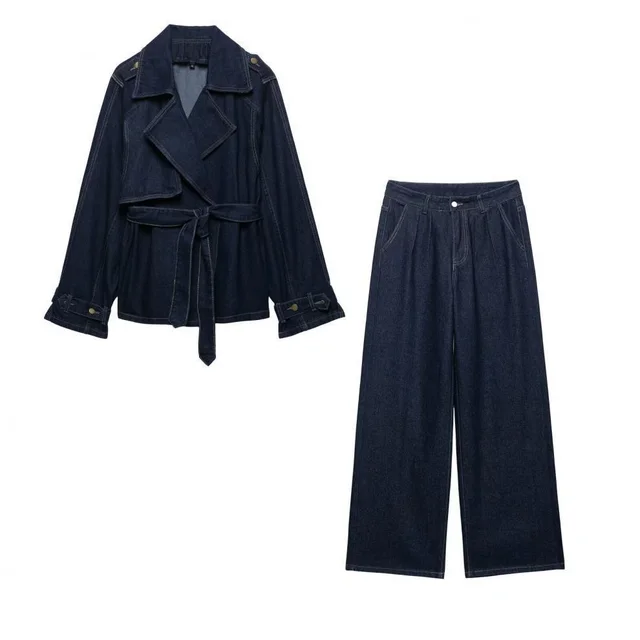 Casual Blue Belt Short Wide Design Denim Trench Coat Suit - Shop at LoveMi