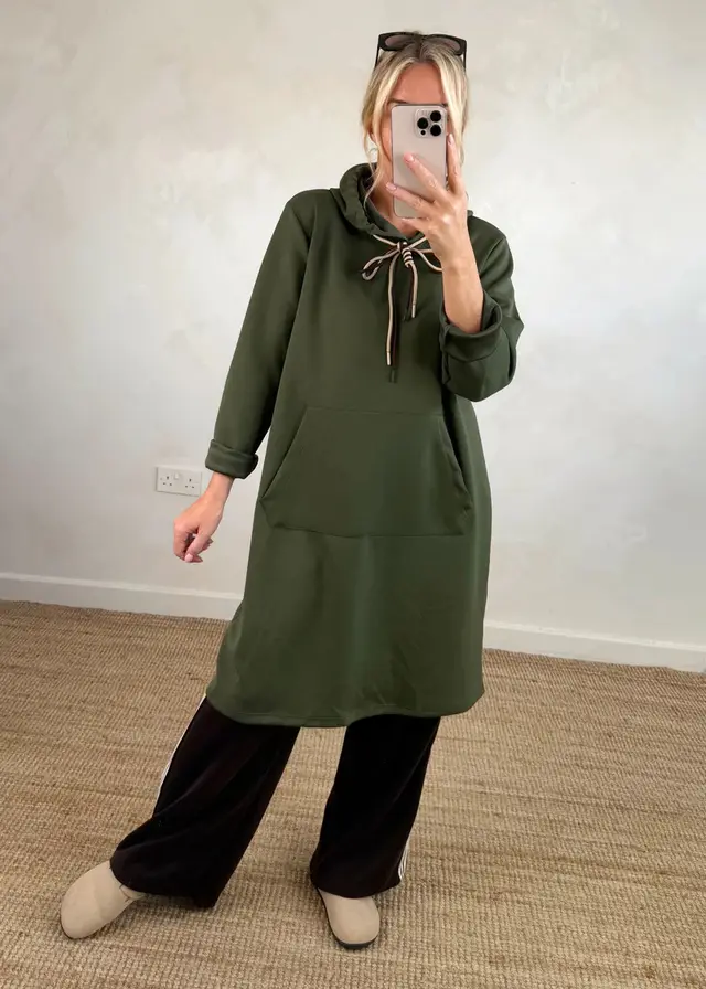 Women's Loose Oversized Knit Solid Color Hooded Maxi Dress Green - Shop at LoveMi
