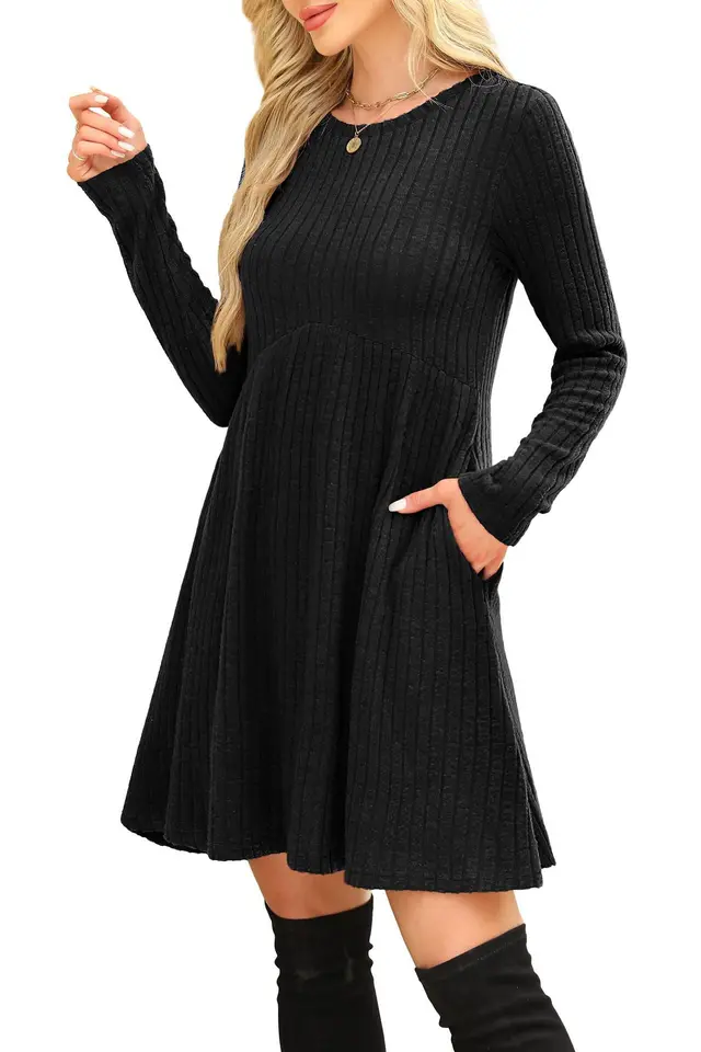 Women's Dress Bohemian Brushed Sunken Stripe Black - Shop at LoveMi