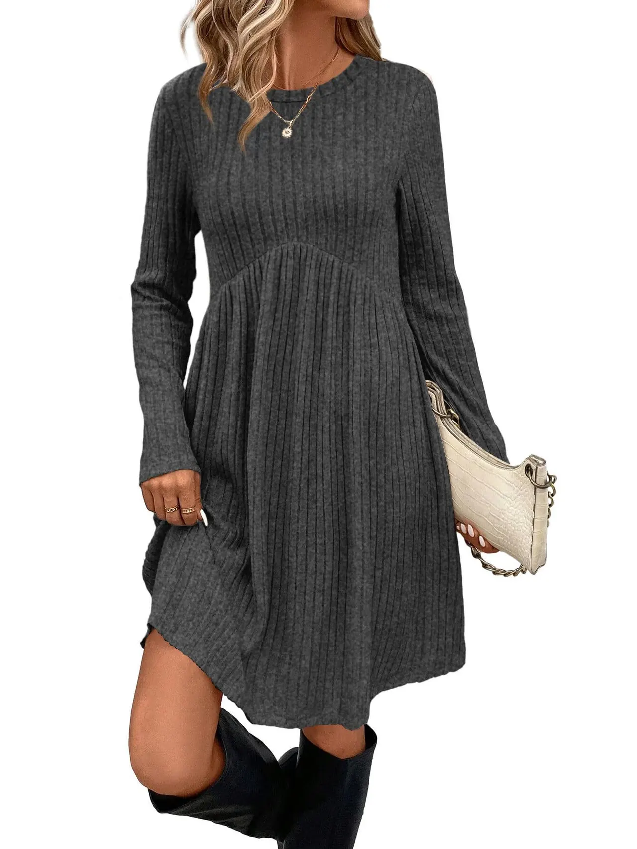 Women's Dress Bohemian Brushed Sunken Stripe - Gray