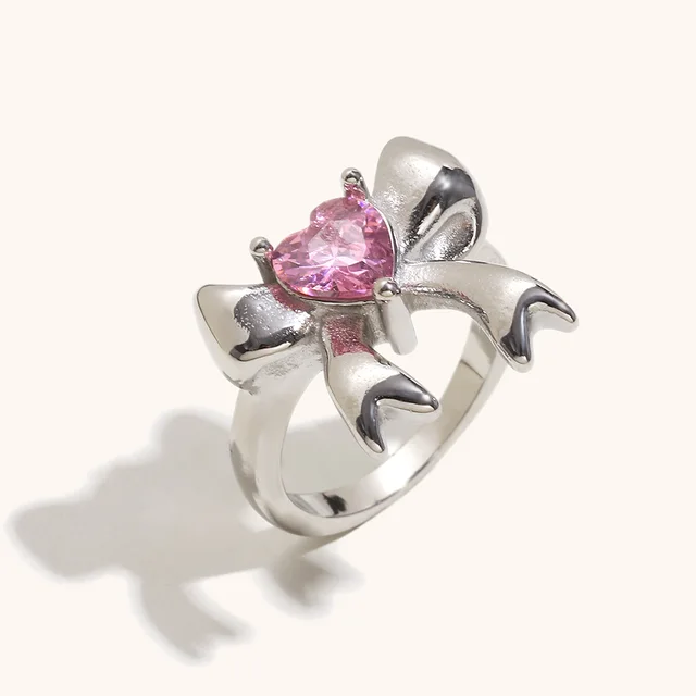 Sweet Personality Creative Bowknot Ring For Women Steel Color - Shop at LoveMi