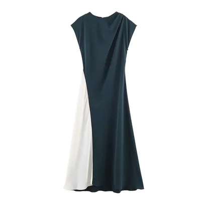 Women's Simple Stitching Midi Skirt Dress Picture Color M - Shop at LoveMi