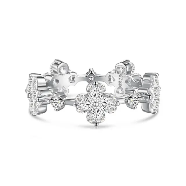 Sterling Silver Ring Female With Hearts Clover Zircon Can Be Designed Separately Special Interest Light Luxury - Dy121029