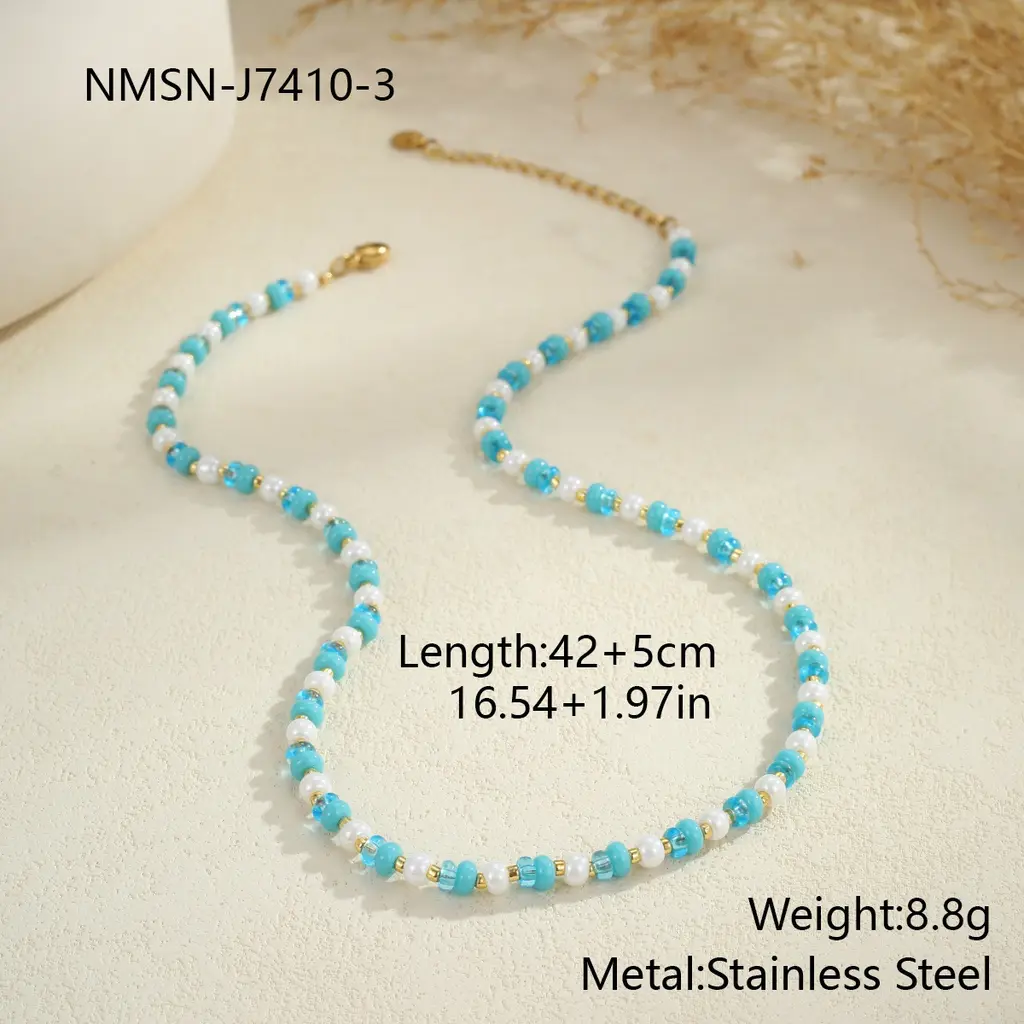 Cross-Border Sweet Resin Beaded Necklace - Blue Necklace