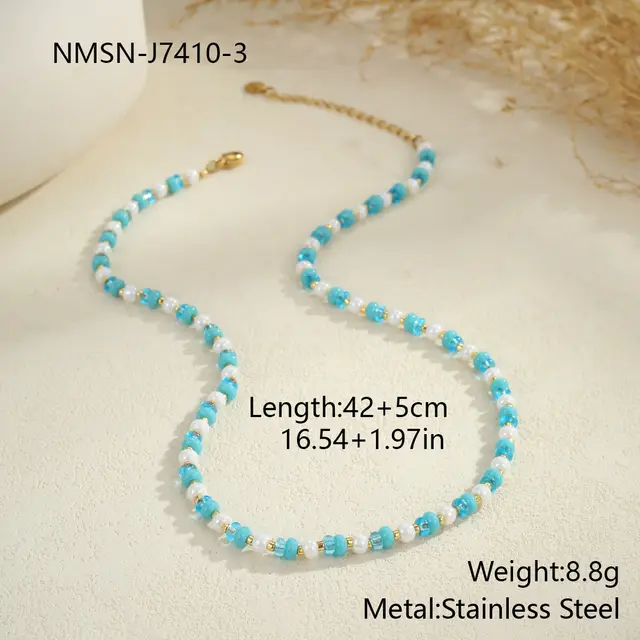 Cross Border Sweet Resin Beaded Necklace Blue Necklace - Shop at LoveMi