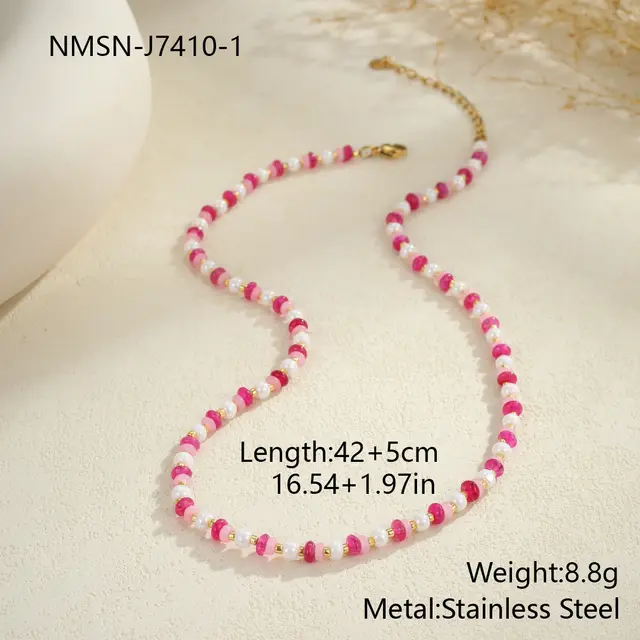 Cross Border Sweet Resin Beaded Necklace Pink Necklace - Shop at LoveMi