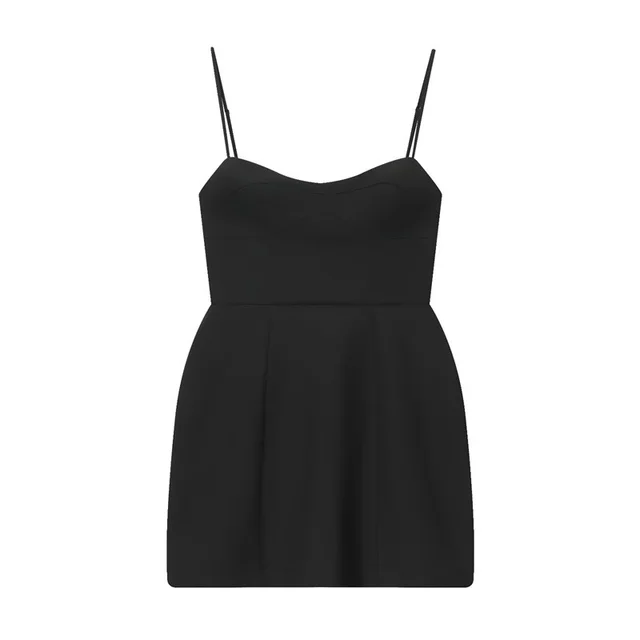 Women's Waist Trimming Spaghetti Straps Short Dress Black - Shop at LoveMi