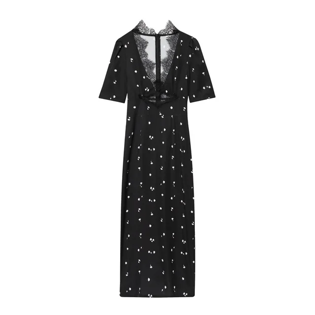 Women's Lace V neck Patchwork Puff Sleeve Dress - Shop at LoveMi