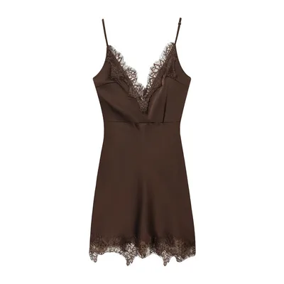 Fashion Temperament Suspender Lace Dress Brown - Shop at LoveMi