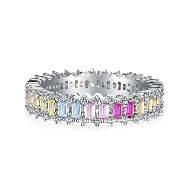 S925 Sterling Silver Ring Female Rainbow Zircon Inlaid Design Advanced Platinum Colorful Crystals - Shop at LoveMi