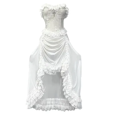God's Redemption White Gothic Drawstring Mesh Dark Strap Dress Summer Dress - Shop at LoveMi