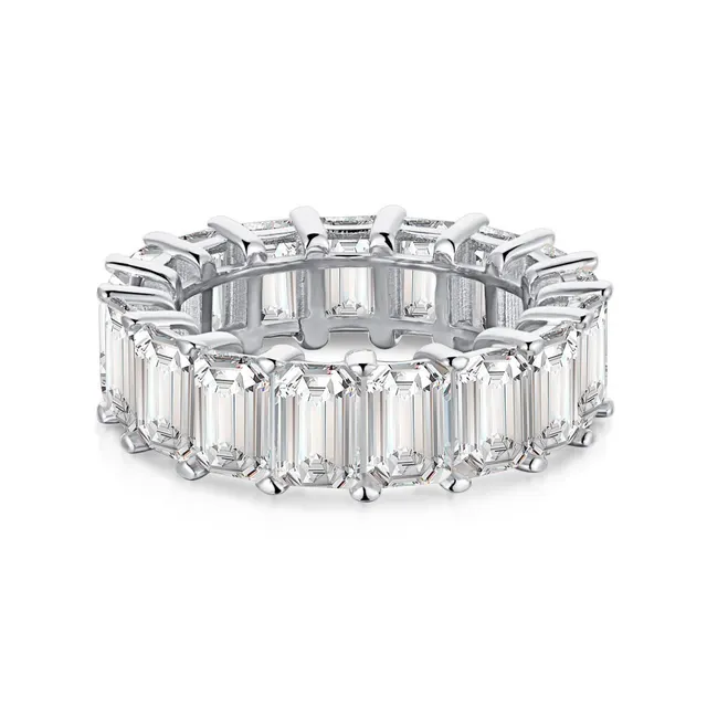 Women's Fashion Design Rectangular Full Diamond Super Glitter Zircon Silver Ring White - Shop at LoveMi
