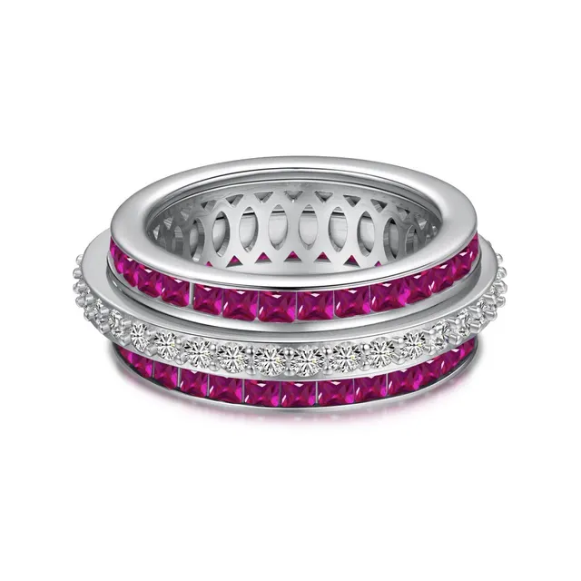 Rotary Decompression S925 Sterling Silver Diamond Inlaid Ring Female Inlaid Heavy Industry Pink - Shop at LoveMi