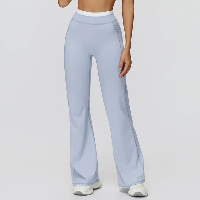 Fake Two piece Thread High Waist Casual Exercise Workout Pants Mist Blue - Shop at LoveMi
