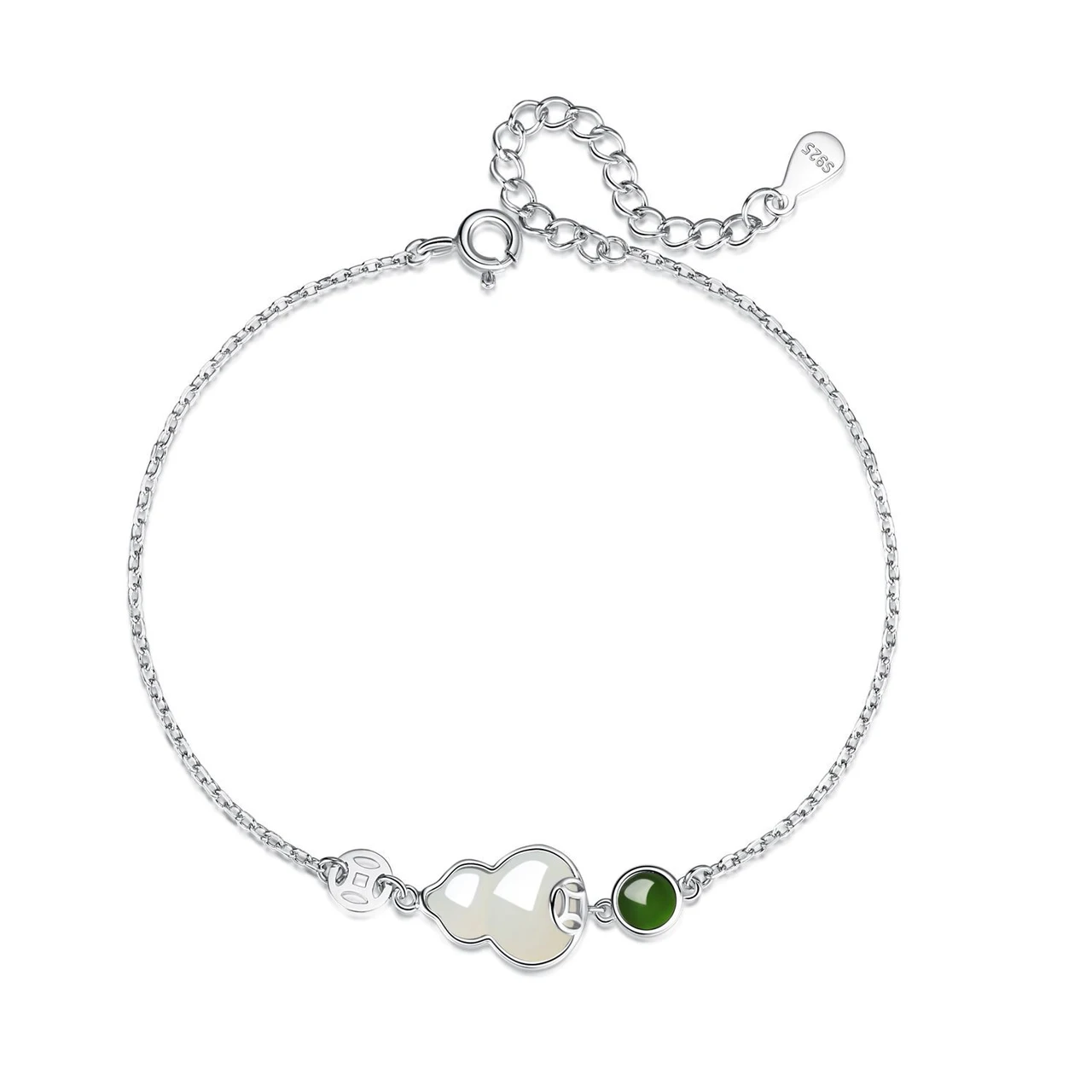 Sterling Silver National Style High-grade Natural Hetian Jade Bracelet - White Gold Color