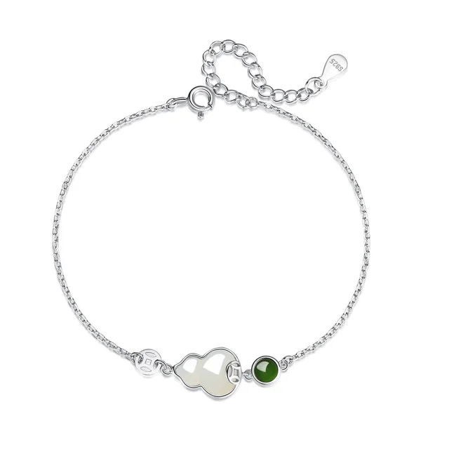 Sterling Silver National Style High grade Natural Hetian Jade Bracelet White Gold Color - Shop at LoveMi