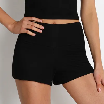 Thread Short Sleeve Slim Fit Breathable Bell bottom Pants Fitness Yoga Wear Black Shorts - Shop at LoveMi