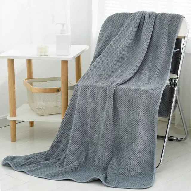 Pineapple Plaid High Density Thick Coral Fleece Beach Towel Soft Water Absorption Water Controlling Wool Color Grayish Blue - Shop at LoveMi