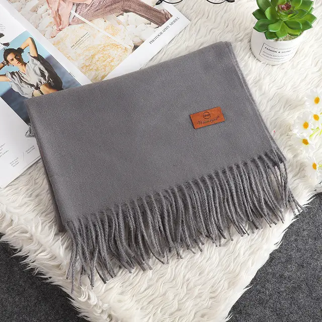 Solid Color Cashmere like Bristle Scarf Ladies Tassel Warm Gift Dark Gray - Shop at LoveMi