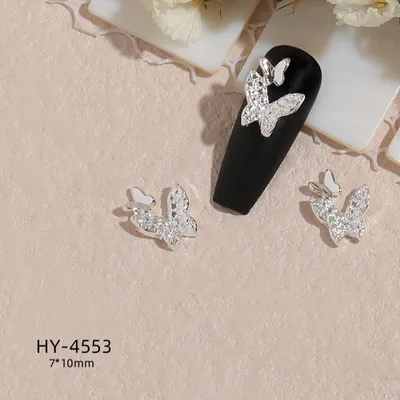 New Nail Beauty Butterfly Silver Metal Alloy Rhinestone DIY Ornament Accessories Hy4553 Style - Shop at LoveMi