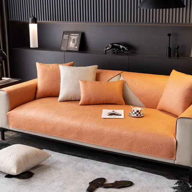 Waterproof Faux Leather Sofa Cushion Light Luxury Modern High grade Universal Orange - Shop at LoveMi