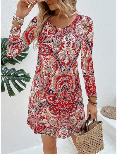 Women's Casual Printed Paisley Printed V neck Dress 3V 5Yyip 4Xl - Shop at LoveMi