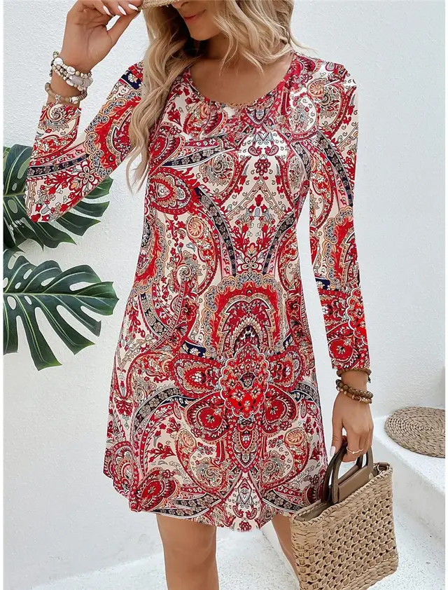 Women's Casual Printed Paisley Printed V neck Dress 3V 5Yyip - Shop at LoveMi