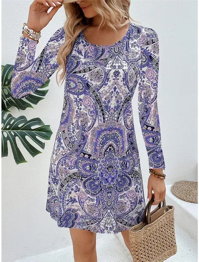 Women's Casual Printed Paisley Printed V neck Dress 3V 5Yyiq - Shop at LoveMi