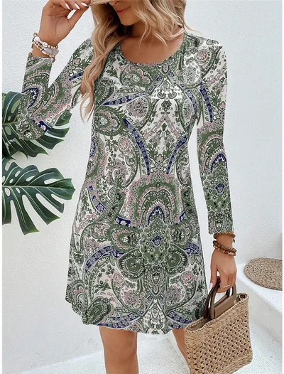 Women's Casual Printed Paisley Printed V neck Dress 3V 5Yyis M - Shop at LoveMi