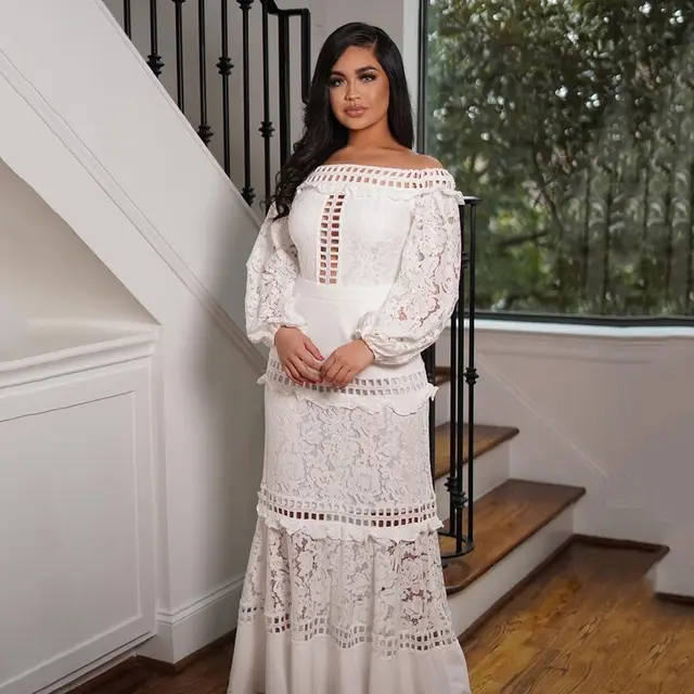 Women's Off shoulder Lace Ruffle Sleeve Dress White - Shop at LoveMi