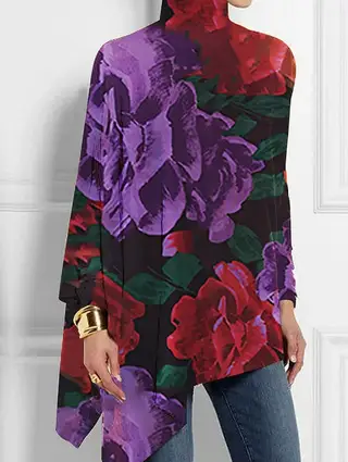 Plum & Red Asymmetric Long Pullover - Multicolor