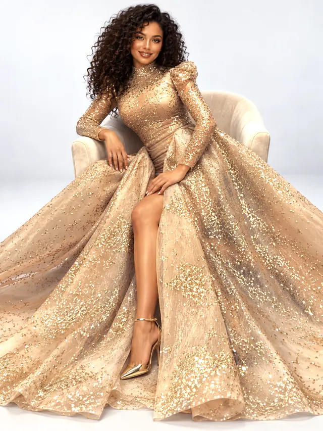 European And American Women's Clothing Large Swing Sexy Dress Gold - Shop at LoveMi